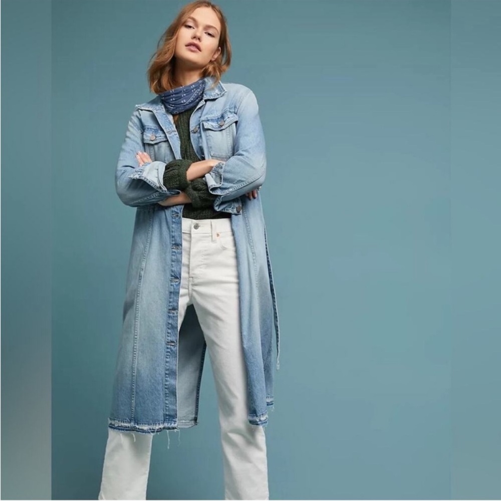Anthropologie Sanctuary Ramsey Denim Duster Jacket Extra Small Belted Trench